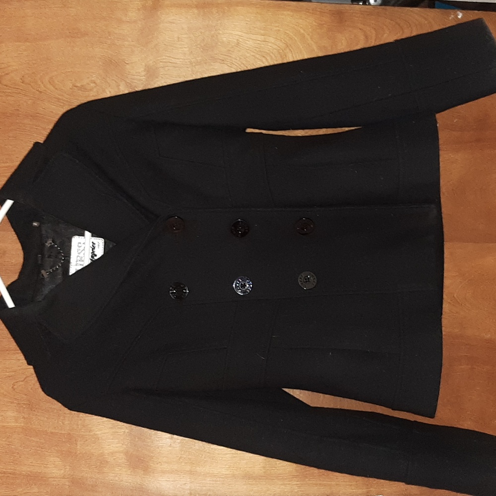 Women's Guess black wool blend short pea coat